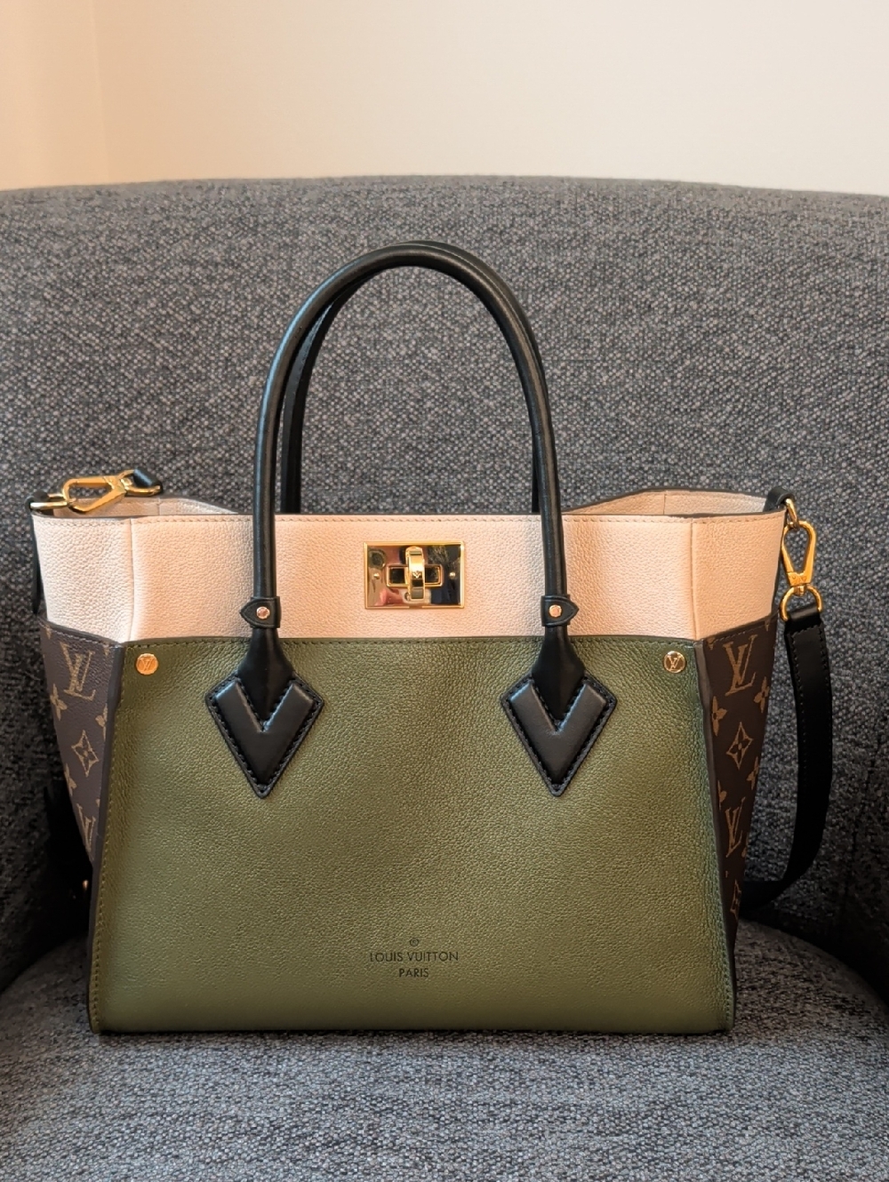 Louis Vuitton On My Side MM Leather Abd Monogram Canvas Top-Handle Satchel